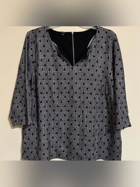 Talbots black and white plaid and polka dot textured zip-back top size 3X